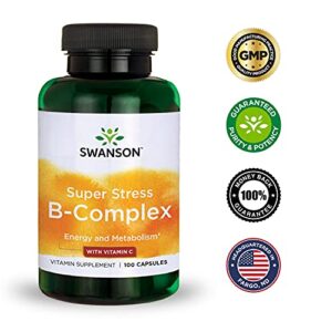 Swanson Vitamin B-Complex w/ Vitamin C - Natural Supplement Promoting Stress Relief, Energy Support & Aiding Immune Health - May Support Metabolism & Nervous Health - (100 Capsules)