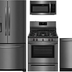 Frigidaire 4-Piece Black Stainless Steel Kitchen Package with FFHB2750TD 36 French Door Refrigerator FFGF3054TD 30 Gas Freestanding Range FFMV1645TD 30 Over-the-Range Microwave and FFID2426TD 24 Fully Integrated Dishwasher