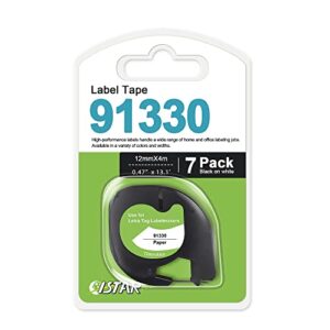 ISTAR Compatible Label Tape Replacement for Dymo Letratag Refills Paper 91330 10697 (S0721510) to use with Label Maker LT-100H LT-100T, 0.47 Inch (12mm) x 13.1 Feet (4m), Black on White, 7-Pack