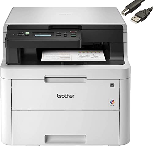 Brother HL-L3290CDWB Compact Wireless Digital Color Laser All-in-One Printer, Duplex Printing, Print Scan Copy, 25ppm, 250-sheet, Bundle with JAWFOAL Printer Cable