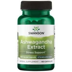 Swanson Ashwagandha Extract - Natural Supplement Promoting A Healthy Stress Response, Energy Support & Nervous System Health - Ayurvedic Supplement for Natural Wellness - (60 Capsules, 450mg Each)