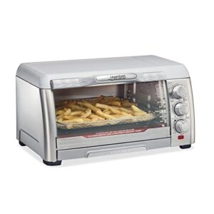 hamilton beach quantum fast air fryer countertop toaster oven with large capacity, fits 6 slices or 12” pizza, 5 functions for convection, bake, broil, stainless steel (31350)
