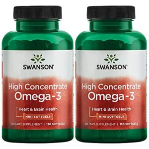 swanson high concentrate omega-3 fish oil – essential fatty acids – (120 softgels, 680mg each) 2 pack