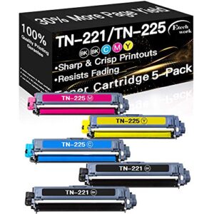 5-pack (2bk+c+y+m) compatible tn-221 tn221 printer toner cartridge tn-225 tn225 tn221/225 used for brother mfc-9340cdw 9330cdw 9130cw hl-3170cw 3180cdw dcp-9020cdn, sold by etechwork