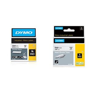 DYMO Industrial Flexible Nylon Labels, 3/4", Black on White, 18489, DYMO Authentic & Industrial Heat Shrink Tubes for DYMO LabelWriter and Industrial Label Makers, Black on White, 1/4", (18051)