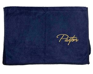 swanson christian products embroidered hand towels – ‘pastor’ – gifts for pastor, clergy, & ministers – pastor towel – microfiber towel – navy with gold lettering