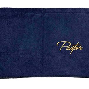 Swanson Christian Products Embroidered Hand Towels - 'Pastor' - Gifts for Pastor, Clergy, & Ministers - Pastor Towel - Microfiber Towel - Navy with Gold Lettering