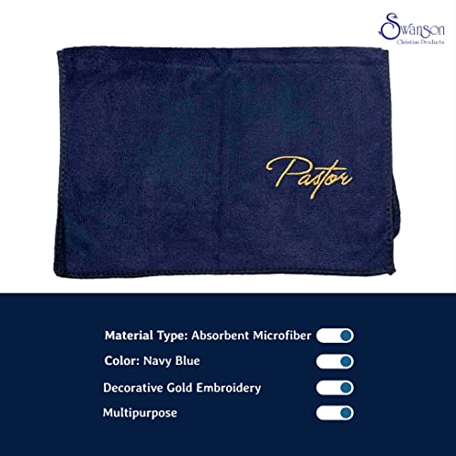 Swanson Christian Products Embroidered Hand Towels - 'Pastor' - Gifts for Pastor, Clergy, & Ministers - Pastor Towel - Microfiber Towel - Navy with Gold Lettering