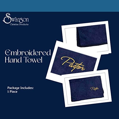 Swanson Christian Products Embroidered Hand Towels - 'Pastor' - Gifts for Pastor, Clergy, & Ministers - Pastor Towel - Microfiber Towel - Navy with Gold Lettering