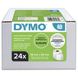 dymo 36 mm x 89 mm lw large address labels, 24 rolls of 130 easy-peel labels (3120 labels), self-adhesive, for labelwriter label makers, authentic