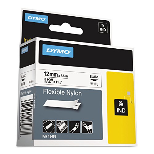 Dymo 18488 Rhino Flexible Nylon Industrial Label Tape, 1/2-Inch X 11 1/2 Ft, White/Black Print