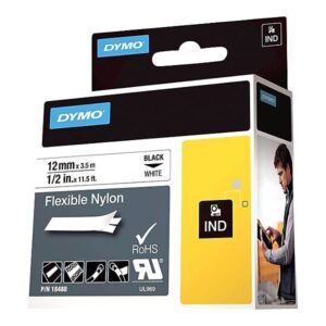 Dymo 18488 Rhino Flexible Nylon Industrial Label Tape, 1/2-Inch X 11 1/2 Ft, White/Black Print