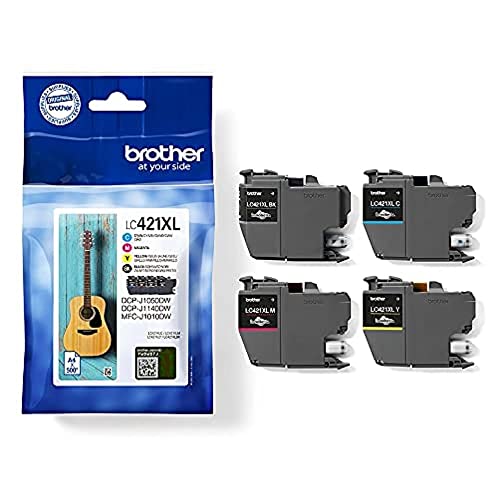 Brother LC-421XLBK/LC-421XLC/LC-421XLM/LC-421XLY Inkjet Cartridges, Black/Cyan/Magenta/Yellow, Multi-Pack, High Yield, Includes 4 x Inkjet Cartridges, Genuine Supplies