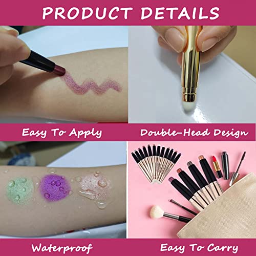 2 in 1 eyeshadow stick and Sponge Makeup Brush, Smooth Cream Shimmer Shadow Pencil Long Lasting Waterproof Eye Shadow Highlighter Stick Makeup, Hypoallergenic Highlighter Multi-Dimensional eyes Look