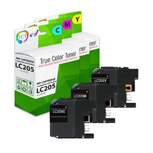 tct compatible ink cartridge replacement for brother lc205 lc205c lc205m lc205y works with brother mfc-j4320dw j4420d j4620dw printers (cyan, magenta, yellow) – 3 pack