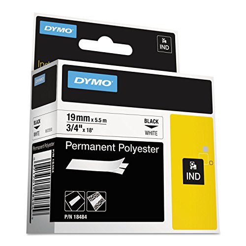 Dymo 18484 Rhino Permanent Poly Industrial Label Tape, 3/4-Inch X 18 Ft, White/Black Print