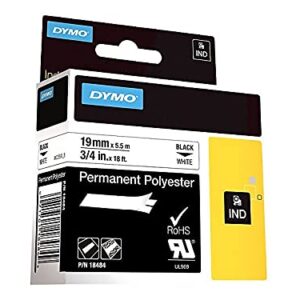 Dymo 18484 Rhino Permanent Poly Industrial Label Tape, 3/4-Inch X 18 Ft, White/Black Print