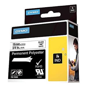 Dymo 18484 Rhino Permanent Poly Industrial Label Tape, 3/4-Inch X 18 Ft, White/Black Print