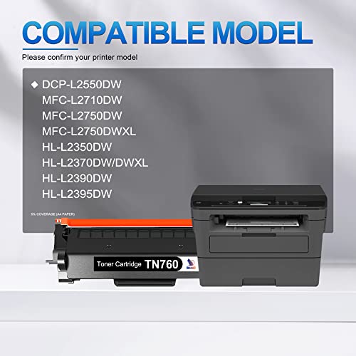 TN760 High Yield Toner Cartridge: 4 Pack Black Compatible Brother TN-760 TN 760 Ink Replacement for DCP-L2550DW HLL2395DW MFCL2710DW MFC-L2750DW Printer [3,500 Pages/Cartridge]