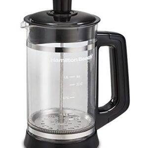 Hamilton Beach French Press with Frothing Attachment for Coffee, Hot Chocolate or Tea, 1 Liter, Glass (40400R)