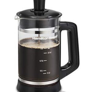 Hamilton Beach French Press with Frothing Attachment for Coffee, Hot Chocolate or Tea, 1 Liter, Glass (40400R)