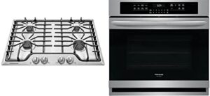 frigidaire 2-piece kitchen package with ffgc3026ss 30″ gas cooktop, and fgew3065pf 30″ electric single wall oven in stainless steel