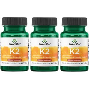 swanson natural vitamin k2 (menaquinone-7 from natto) 50 mcg 30 sgels (3 pack)