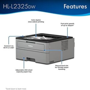 Brother HL-L2325DW Monochrome Laser Printer - Wireless Networking & Duplex Printing (2-Sided Printing), 26ppm, Mobile Printing + Printer Cable