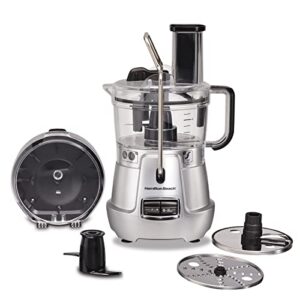 hamilton beach stack & snap 8-cup food processor & vegetable chopper with adjustable slicing blade, built-in bowl scraper & storage case, silver (70820)