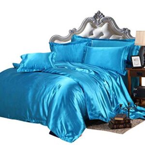 Cotton Home Depot Satin 9 PCS Comforter Set(Comforter + Duvet Cover + Flat Sheet + Fitted Sheet 21" Deep Pocket + Bedskirt + 4 Pillow Cases ) Bedding Set Turquoise Blue,California King