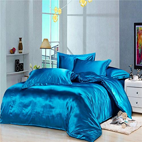 Cotton Home Depot Satin 9 PCS Comforter Set(Comforter + Duvet Cover + Flat Sheet + Fitted Sheet 21" Deep Pocket + Bedskirt + 4 Pillow Cases ) Bedding Set Turquoise Blue,California King