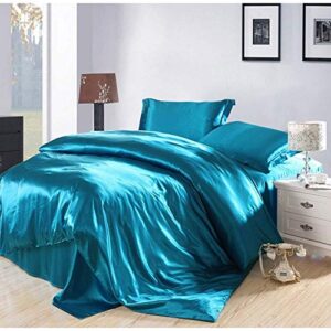 Cotton Home Depot Satin 9 PCS Comforter Set(Comforter + Duvet Cover + Flat Sheet + Fitted Sheet 21" Deep Pocket + Bedskirt + 4 Pillow Cases ) Bedding Set Turquoise Blue,California King