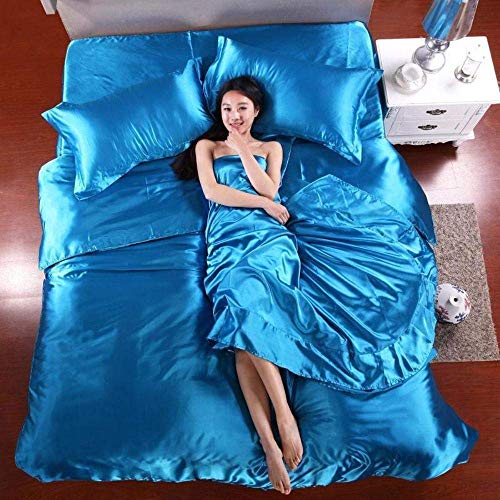 Cotton Home Depot Satin 9 PCS Comforter Set(Comforter + Duvet Cover + Flat Sheet + Fitted Sheet 21" Deep Pocket + Bedskirt + 4 Pillow Cases ) Bedding Set Turquoise Blue,California King