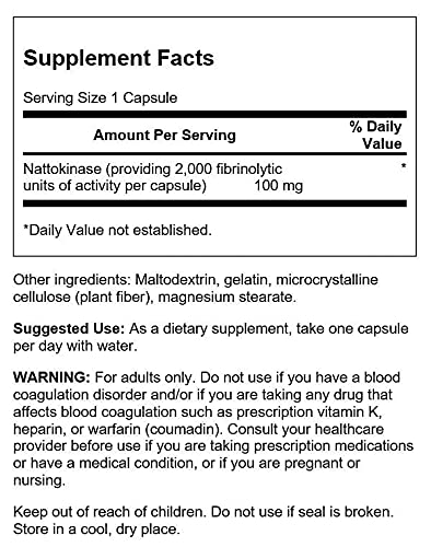 Swanson Nattokinase 2000 Fibrinolytic Units 100 Milligrams 30 Capsules Enzyme (4 Pack)