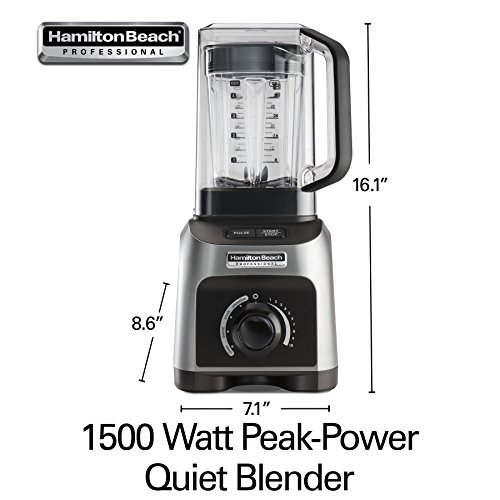 Hamilton Beach Professional Quiet Shield Blender, 1500W, 32oz BPA Free Jar, 4 Programs & Variable Speed Dial for Puree, Ice Crush, Shakes and Smoothies, Silver (58870)