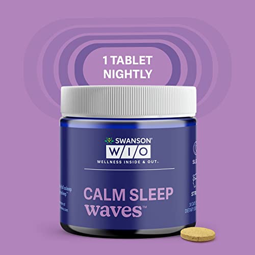 Swanson WIO™ Calm Sleep Waves™ Calmly Fall Asleep, Less Stress, Mental Wellness with Melatonin, Valerian Root, GABA, Gluten Free, Vegan - 4 oz Bottle, 30 Tri-Layer Tablets (30-Day Supply)