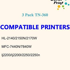 3-Pack ColorPrint Compatible TN360 Toner Cartridge Replacement for Brother TN360 TN330 TN-330 Work with HL-2140 HL-2170W MFC-7340 MFC-7440N MFC-7345N MFC-7840W DCP-7030 DCP-7040 Printer (Black)