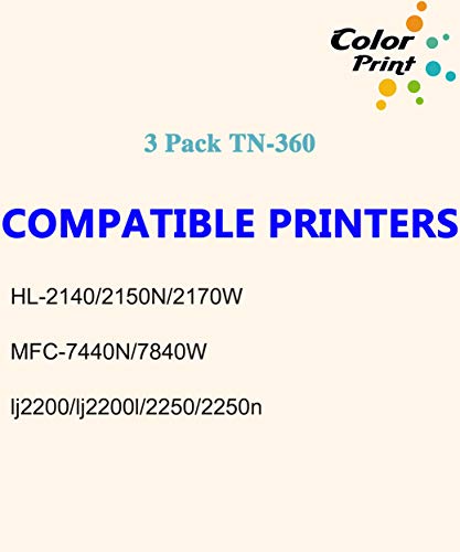 3-Pack ColorPrint Compatible TN360 Toner Cartridge Replacement for Brother TN360 TN330 TN-330 Work with HL-2140 HL-2170W MFC-7340 MFC-7440N MFC-7345N MFC-7840W DCP-7030 DCP-7040 Printer (Black)