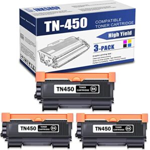 tn450 compatible tn-450 black high yield toner cartridge replacement for brother tn-450 dcp-7060d dcp-7065dn intellifax 2840 mfc-7240 hl-2130 hl-2132 toner.(3 pack)