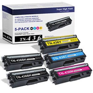 drawn tn-436 tn436 toner cartridges compatible tn436bk/c/m/y tn436 super high yield toner replacement for brother hl-l8360cdw hl-l8260cdw mfc-l8900dw l8610cdw printer,(5pack,2bk/1c/1m/1y)