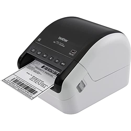 Brother QL-1110NWB Wide Format Thermal Wireless Monochrome Postage and Barcode Professional Label Printer - USB, Ethernet, Bluetooth Connectivity, 4" Wide, 300 x 300 dpi, 69 Labels Per Minute