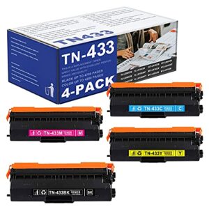 indi 4 pack tn-433bk tn-433c tn-433m tn-433y compatible tn433 tn-433 high yield toner cartridge replacement for brother hl-l8360cdw dcp-l8410cdw mfc-l8900cdw l8610cdw l9570cdw printer(1bk+1c+1m+1y).
