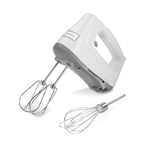 Hamilton Beach Electric Hand Mixer with DC Motor & 3 Speeds, Wire Beaters, Whisk, Swivel Cord and Bowl Rest White (62661)