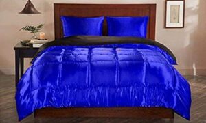 cotton home depot 3 pcs silk comforter queen bedding set royal blue satin silky soft bed in a bag luxury quilt comforter set (1 comforter, 2 pillowcases)