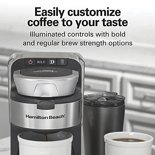 Hamilton Beach The Scoop Single Serve Coffee Maker & Fast Grounds Brewer for 8-14oz. Cups, Brews in Minutes, 40oz. Removable Reservoir, Stainless Steel (49987)