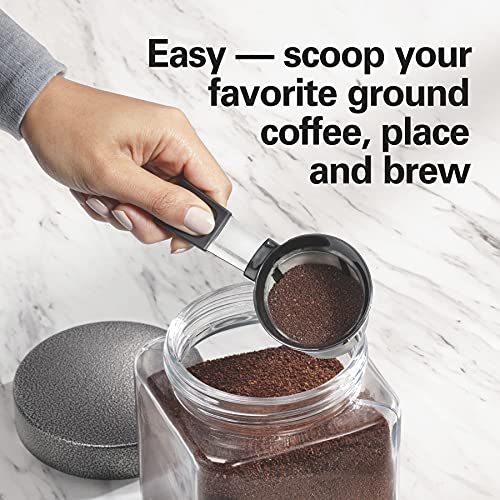 Hamilton Beach The Scoop Single Serve Coffee Maker & Fast Grounds Brewer for 8-14oz. Cups, Brews in Minutes, 40oz. Removable Reservoir, Stainless Steel (49987)