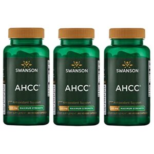 swanson maximum strength ahcc – promoting advanced immune support – natural supplement aiding nk cells & liver support – (60 veggie capsules, 500mg each) (3 pack)
