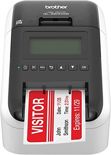 Brother QL-820NWB Professional Ultra Flexible Label Printer, White - WiFi, Ethernet and Bluetooth Connectivity - 110 Labels Per Minute, 300 x 600 dpi, LCD Display, Auto Cut, CBMOUN Printer Cable