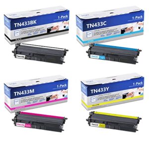 tn433 tn433bk tn433m tn433y tn433c: tn 433 high yield toner cartridges compatible replacement for brother tn-433 hl-l8260cdw dcp-l8410cdw mfc-l8610cdw printer, toner cartridge set