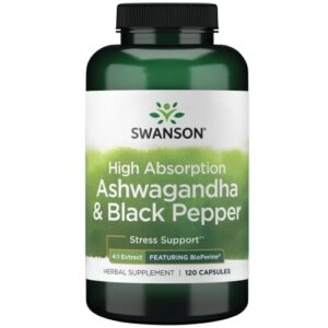 swanson high absorption ashwagandha & black pepper – featuring bioperine 120 caps